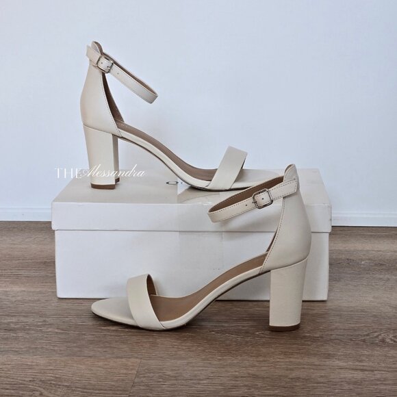 Quince Italian Leather 65mm Block Heel Bone Color Women’s Size 8 New with Box - Picture 1 of 15